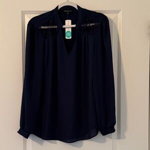 Elegant Navy Blouse with Lace Details